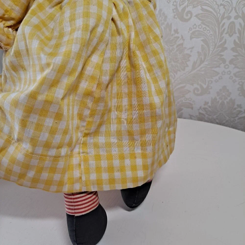 Vintage Blonde Raggedy Ann Doll Yellow Dress All Fabric Doll